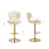 Set of 2 Bar Stools; with Chrome Footrest and Base Swivel Height Adjustable Mechanical Lifting Velvet + Golden Leg Simple Bar Stool-cream