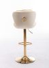 Set of 2 Bar Stools; with Chrome Footrest and Base Swivel Height Adjustable Mechanical Lifting Velvet + Golden Leg Simple Bar Stool-cream