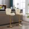 Set of 2 Bar Stools; with Chrome Footrest and Base Swivel Height Adjustable Mechanical Lifting Velvet + Golden Leg Simple Bar Stool-cream