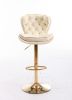 Set of 2 Bar Stools; with Chrome Footrest and Base Swivel Height Adjustable Mechanical Lifting Velvet + Golden Leg Simple Bar Stool-cream
