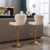 Set of 2 Bar Stools; with Chrome Footrest and Base Swivel Height Adjustable Mechanical Lifting Velvet + Golden Leg Simple Bar Stool-cream