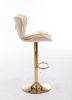 Set of 2 Bar Stools; with Chrome Footrest and Base Swivel Height Adjustable Mechanical Lifting Velvet + Golden Leg Simple Bar Stool-cream