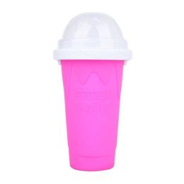 Summer Squeeze Homemade Juice Water Bottle Quick-Frozen Smoothie Sand Cup Pinch Fast Cooling Magic Ice Cream Slushy Maker Beker (Color: Pink)