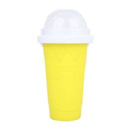 Summer Squeeze Homemade Juice Water Bottle Quick-Frozen Smoothie Sand Cup Pinch Fast Cooling Magic Ice Cream Slushy Maker Beker (Color: Yellow)